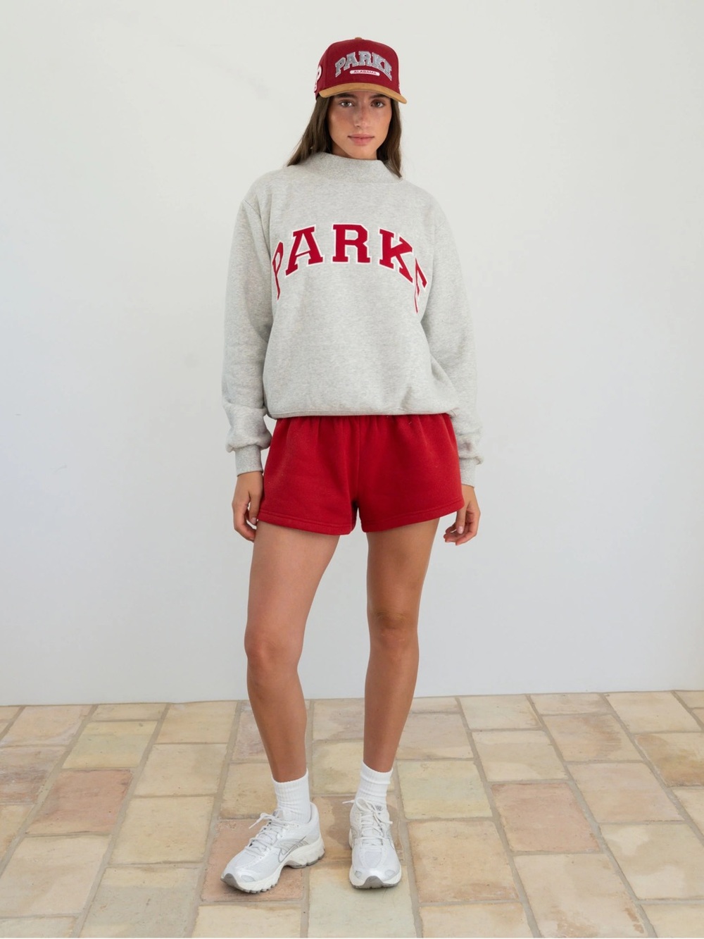 PARKE Varsity Mockneck In Classic Grey + Crimson